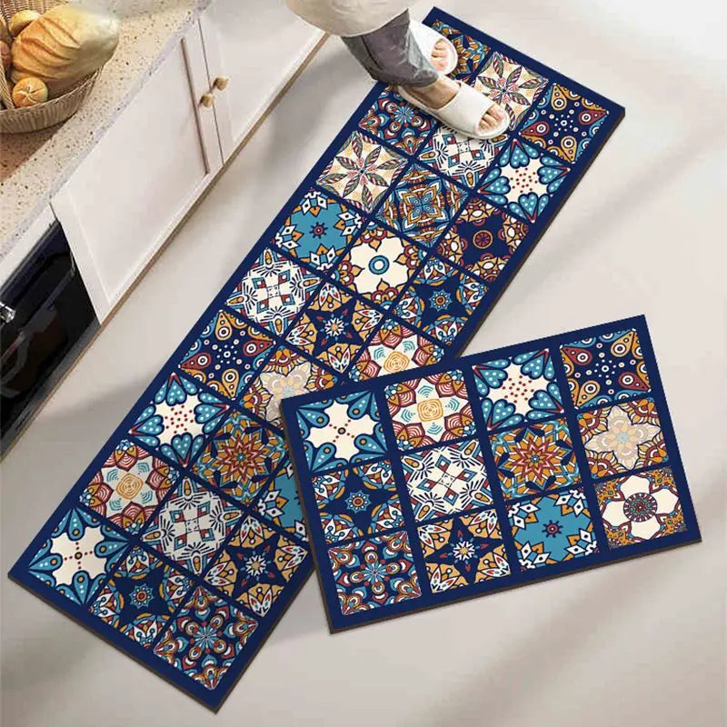 PVC Kitchen Mat Non-slip Washable Kitchen Long Rugs Waterproof Dirt Resistant Carpet PU Leather Wiped Balcony Floor Door Mat