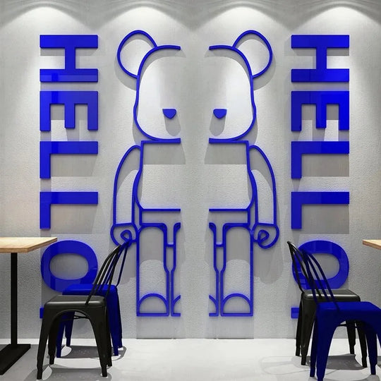 Leighton Cartoon Bearbrick Acrylic 3D Wall Sticker