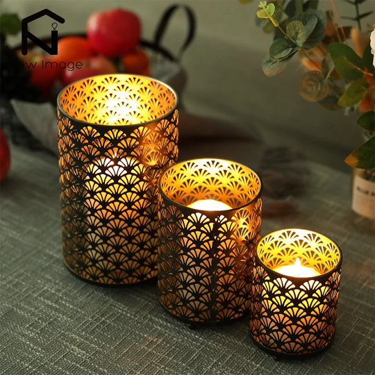 Arielle 3Pcs Fan Pattern Metal Candle Holder Set