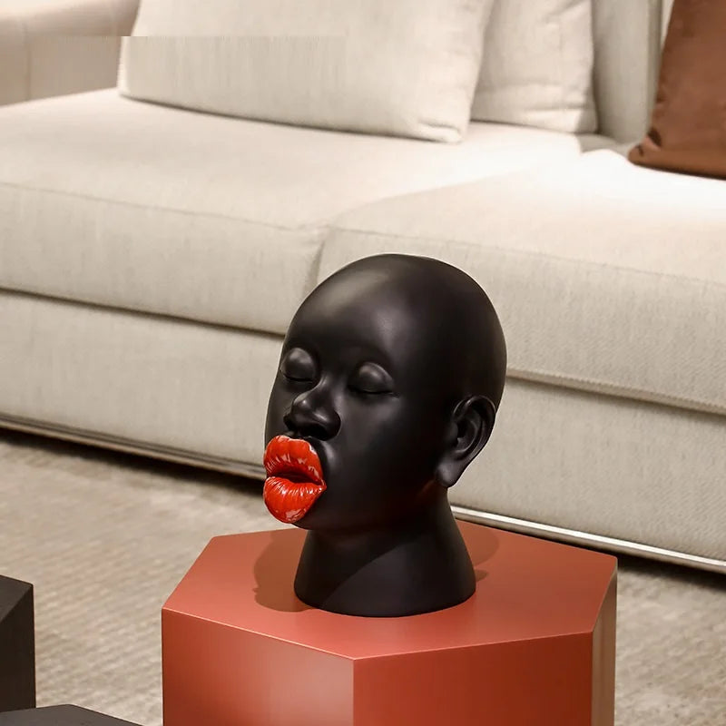 Sophia's Modern Black Red Lip Desktop Female Figure Head Decoration