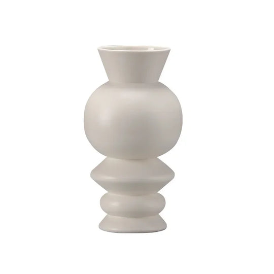 Kyra Household Simple White Multilayer Straight Tube Glazed Ceramic Vase