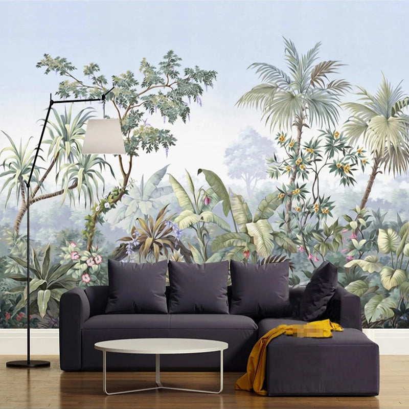 Olivia's Custom Photo Wallpaper: Retro Hand-Painted Tropical Rainforest