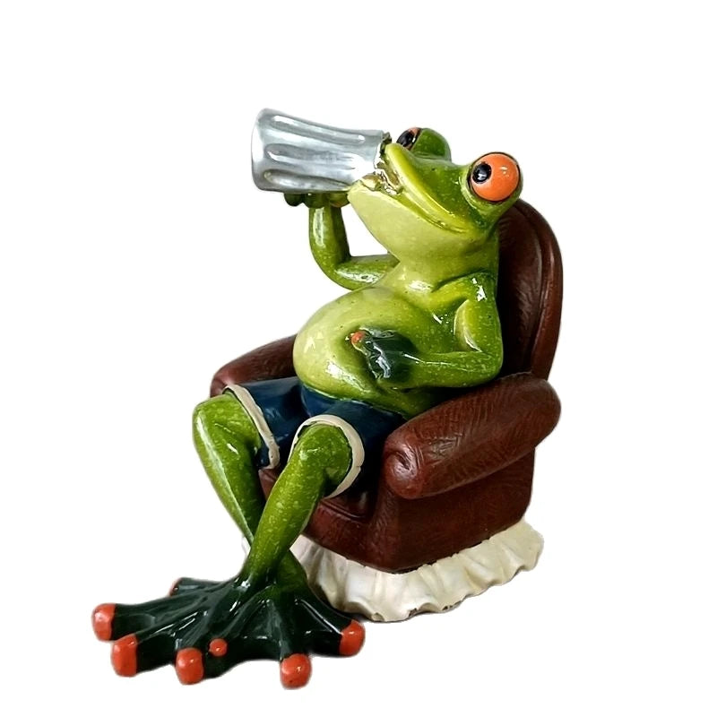 Sophia's Reading Frog Miniature Enameled Resin Frog Drunkard Figurine Household Ornament