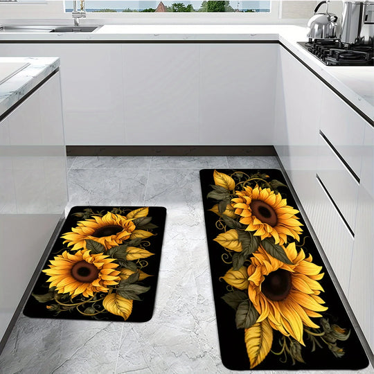 1pc Sunflower kitchen rug, non-slip machine washable flannel floor mat, suitable for hallway door kitchens