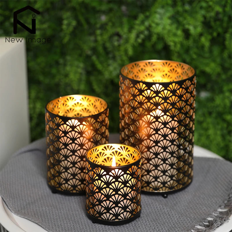 Arielle 3Pcs Fan Pattern Metal Candle Holder Set