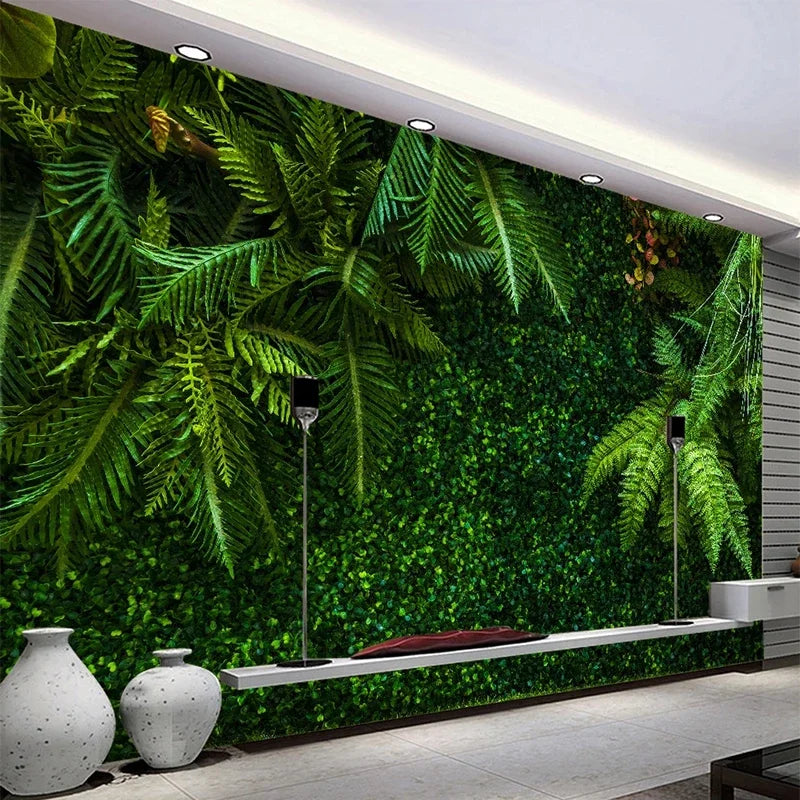 Eleanor's   Create an Enchanting Oasis with Custom 3D Rainforest Green Leaves Wallpaper