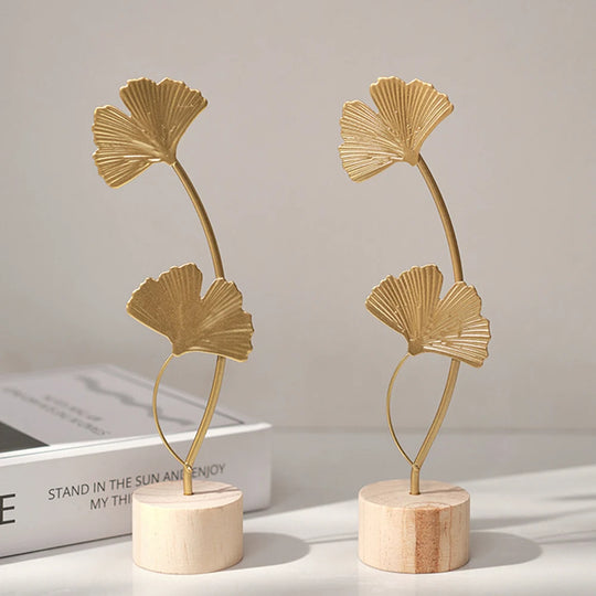 Josephine's Golden Ginkgo Leaf Feather Metal Model Figurines