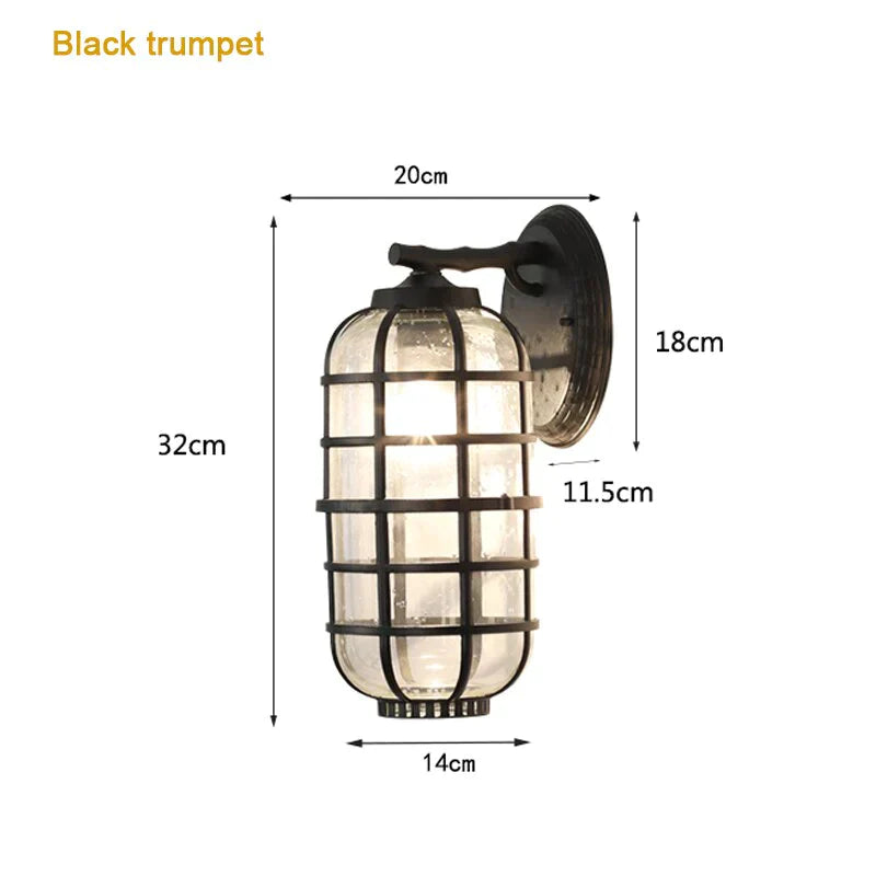 Waterproof Outdoor Wall Lighting E27 Bulb Retro Vintage Black Glass for Garden Porch Sconce Wall Lights 96 220V Sconce Luminaire