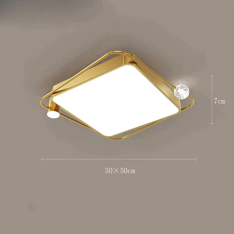 All Copper Ceiling Lamp Light Luxury Crystal Simple Nordic Master Bedroom Household Round Square