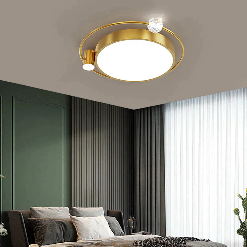 All Copper Ceiling Lamp Light Luxury Crystal Simple Nordic Master Bedroom Household Round Square