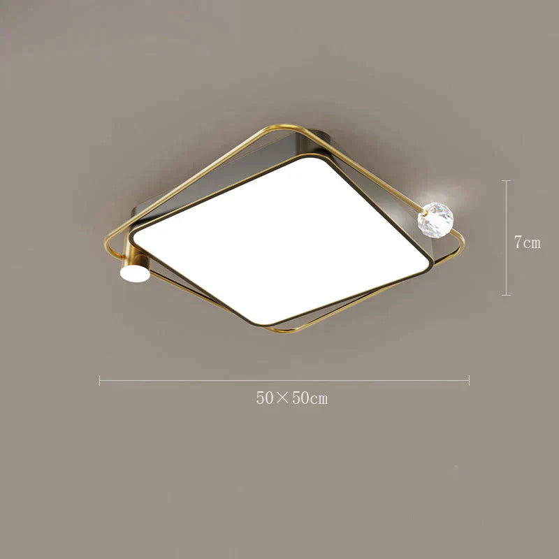 All Copper Ceiling Lamp Light Luxury Crystal Simple Nordic Master Bedroom Household Round Square