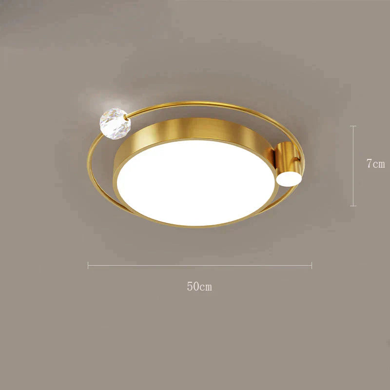 All Copper Ceiling Lamp Light Luxury Crystal Simple Nordic Master Bedroom Household Round Square