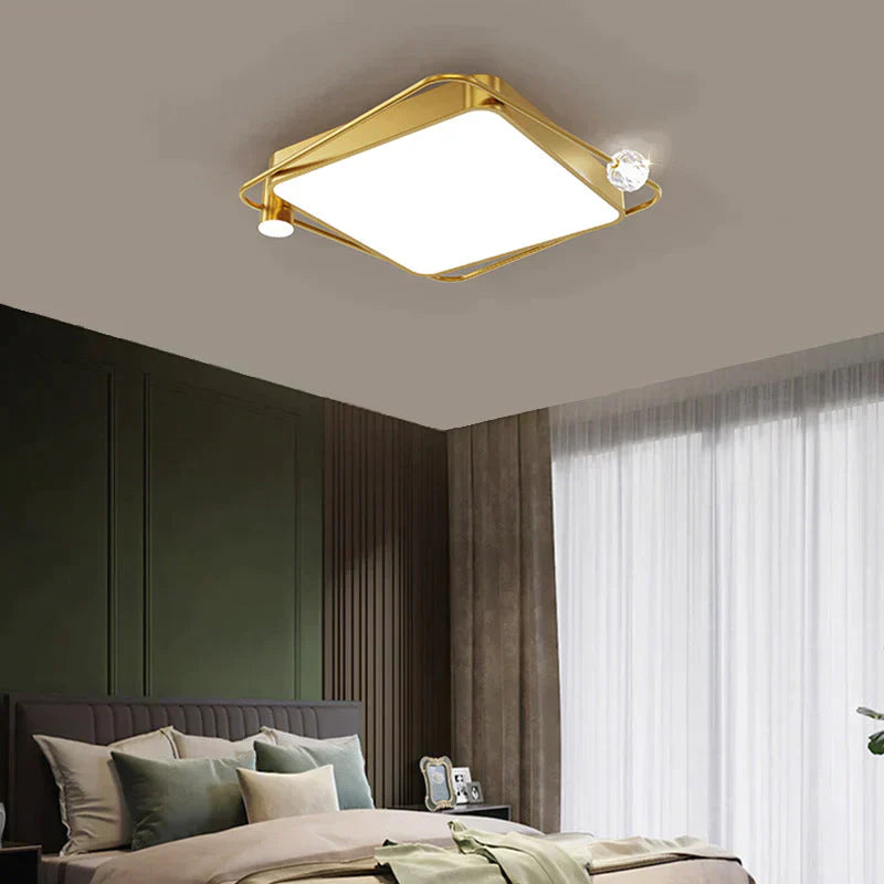 All Copper Ceiling Lamp Light Luxury Crystal Simple Nordic Master Bedroom Household Round Square