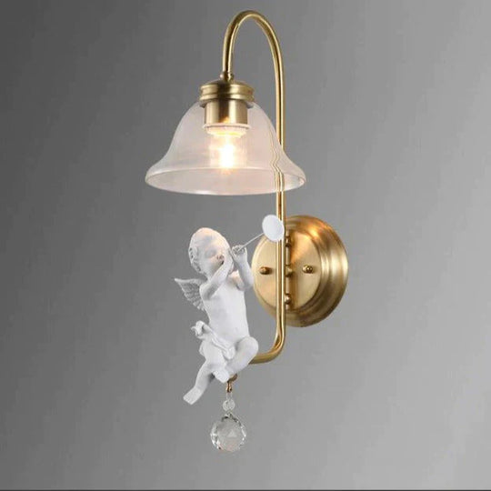 All Copper Personality North American Country Crystal Garden Angel Wall Lamp Bedside Living Room Bedroom Study Hall Copper Wall Lamp