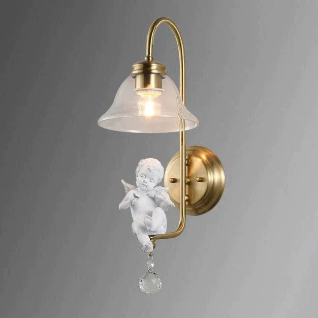 All Copper Personality North American Country Crystal Garden Angel Wall Lamp Bedside Living Room Bedroom Study Hall Copper Wall Lamp