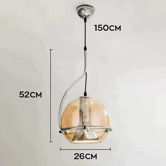 Amber Glass Pendant Light Ball Industrial Hanging Lamp E27 Plating Adjustable Chandelier for Kitchen Island Bedroom Hallway