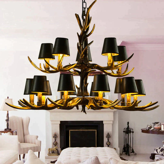 American Country Retro Style Antler 2 Tier Chandelier Lamp