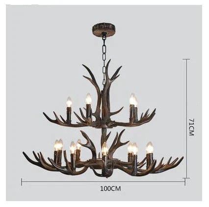 American Country Retro Style Antler 2 Tier Chandelier Lamp