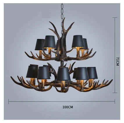 American Country Retro Style Antler 2 Tier Chandelier Lamp