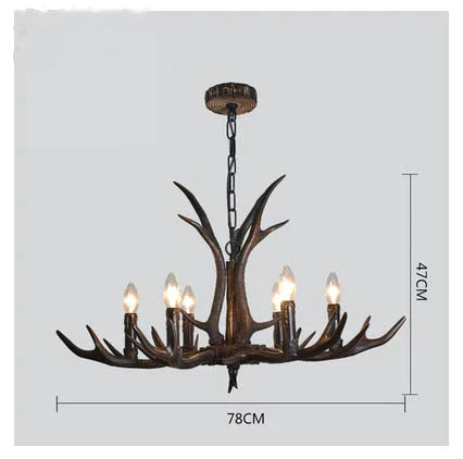 American Country Retro Style Antler 2 Tier Chandelier Lamp 6 Lights / Brushed Gold Black