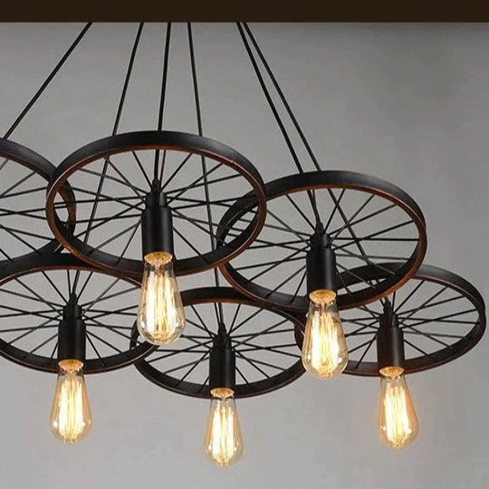 Antique Wheel Chandelier Creative Personality Retro Restaurant Bar Wrought Iron Chandelier