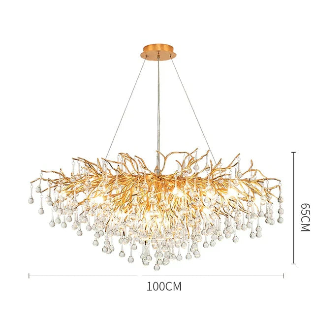 Anya - Led Crystal Chandeliers Long-100Cm / Gold Body Warm White Chandelier