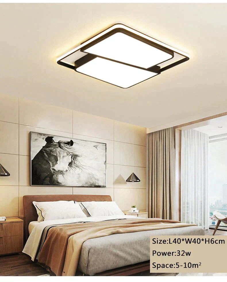 Black Frame Modern Led Ceiling Light For Living Room Bedroom Dining Room Chandelier Lamp Luminaires