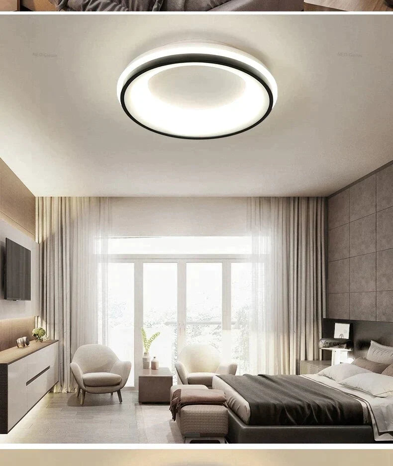 Black+White Finished Modern Led Ceiling Lights For Bedroom Study Room Living Square/Round Lamp