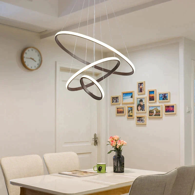 Brown/White Modern LED Pendant Lights For Living Room Bedroom Dining Room Indoor Home 1/2/3/4 Circle Rings Deco Pendant Lamp