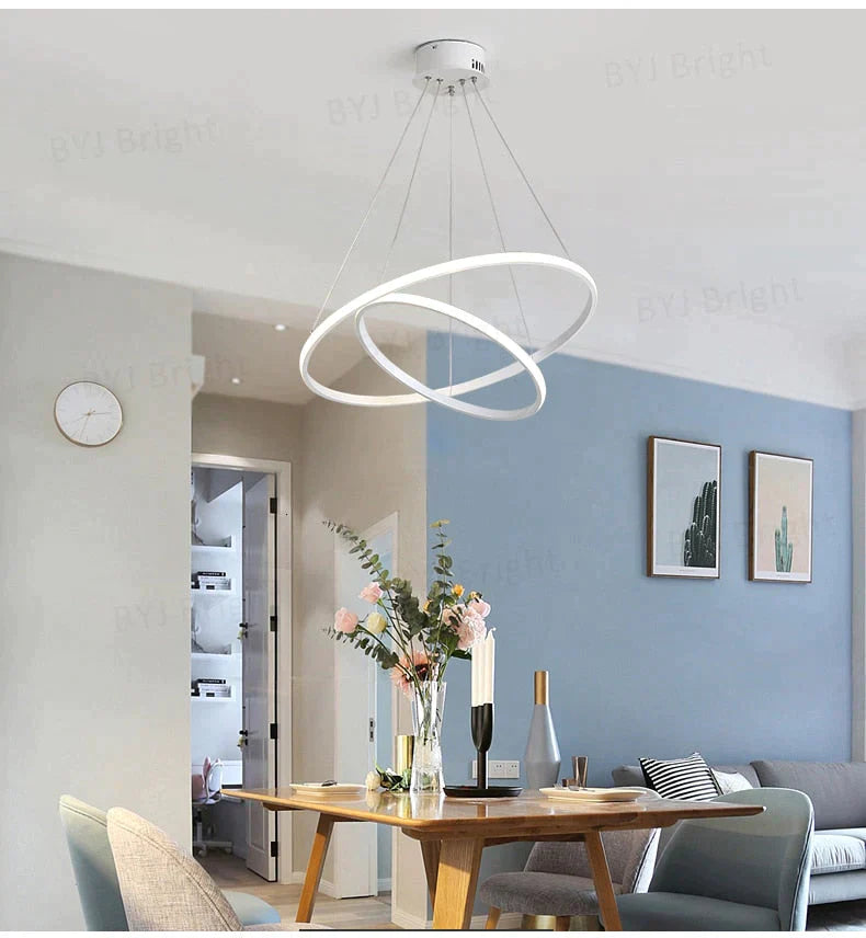 Brown/White Modern LED Pendant Lights For Living Room Bedroom Dining Room Indoor Home 1/2/3/4 Circle Rings Deco Pendant Lamp