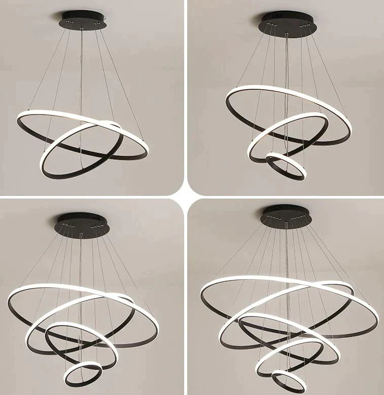 Brown/White Modern LED Pendant Lights For Living Room Bedroom Dining Room Indoor Home 1/2/3/4 Circle Rings Deco Pendant Lamp