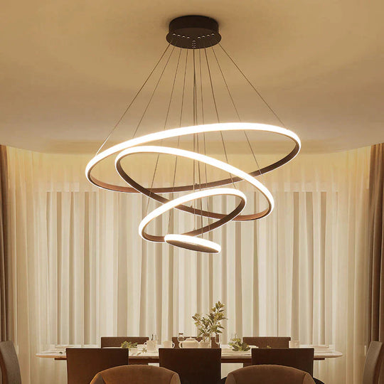 Brown/White Modern LED Pendant Lights For Living Room Bedroom Dining Room Indoor Home 1/2/3/4 Circle Rings Deco Pendant Lamp