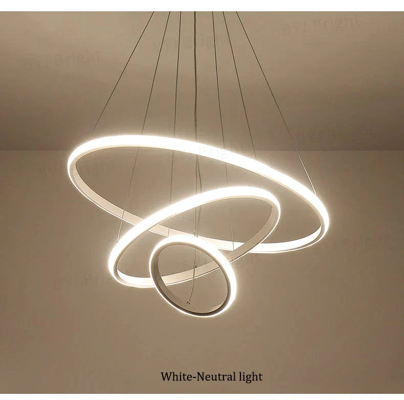 Brown/White Modern LED Pendant Lights For Living Room Bedroom Dining Room Indoor Home 1/2/3/4 Circle Rings Deco Pendant Lamp