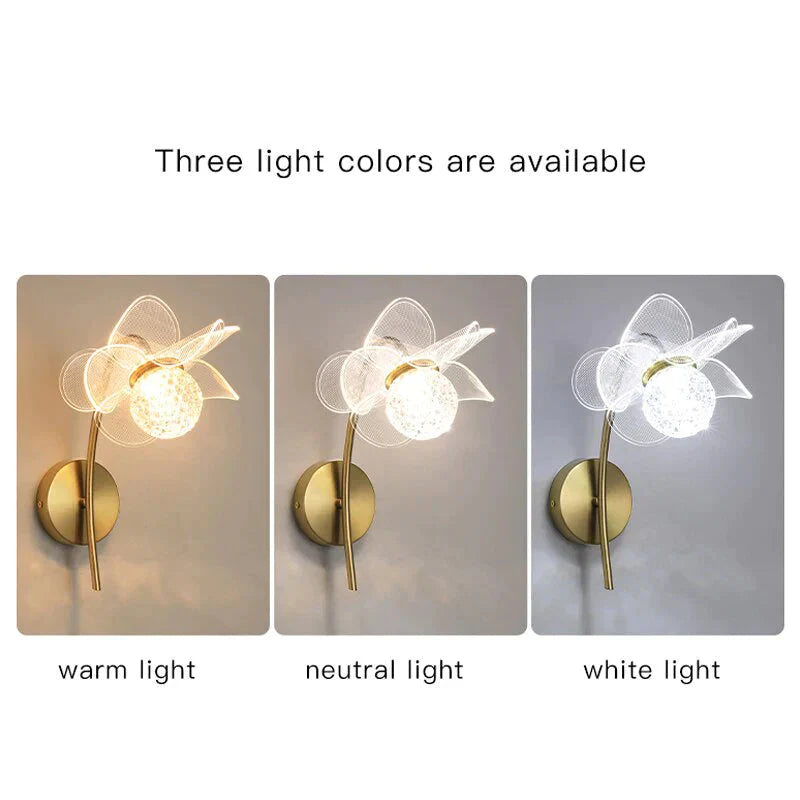 Creative Floral Decorative Gold LED Wall Lamp For Bedroom Bedside Living Room Lighting Fixture