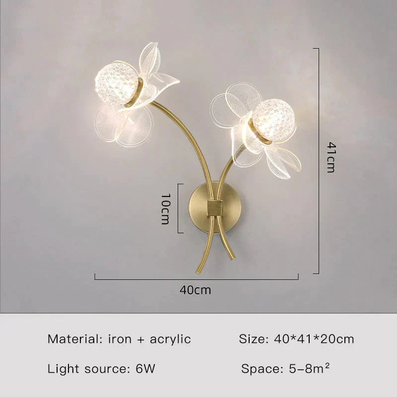 Creative Floral Decorative Gold LED Wall Lamp For Bedroom Bedside Living Room Lighting Fixture