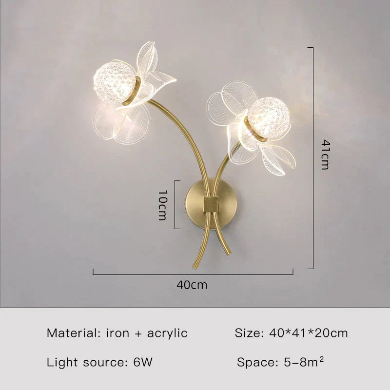 Creative Floral Decorative Gold Led Wall Lamp For Bedroom Bedside Living Room Lighting Fixture Style