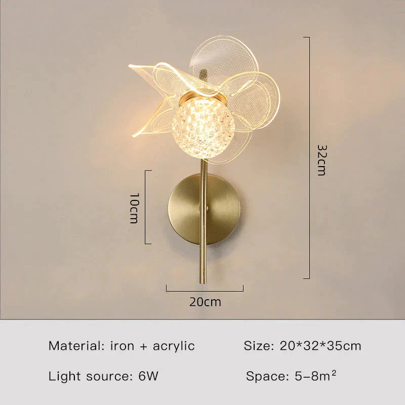 Creative Floral Decorative Gold LED Wall Lamp For Bedroom Bedside Living Room Lighting Fixture