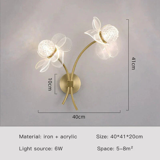 Creative Floral Decorative Gold LED Wall Lamp For Bedroom Bedside Living Room Lighting Fixture