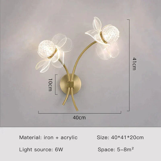 Creative Floral Decorative Gold Led Wall Lamp For Bedroom Bedside Living Room Lighting Fixture Style