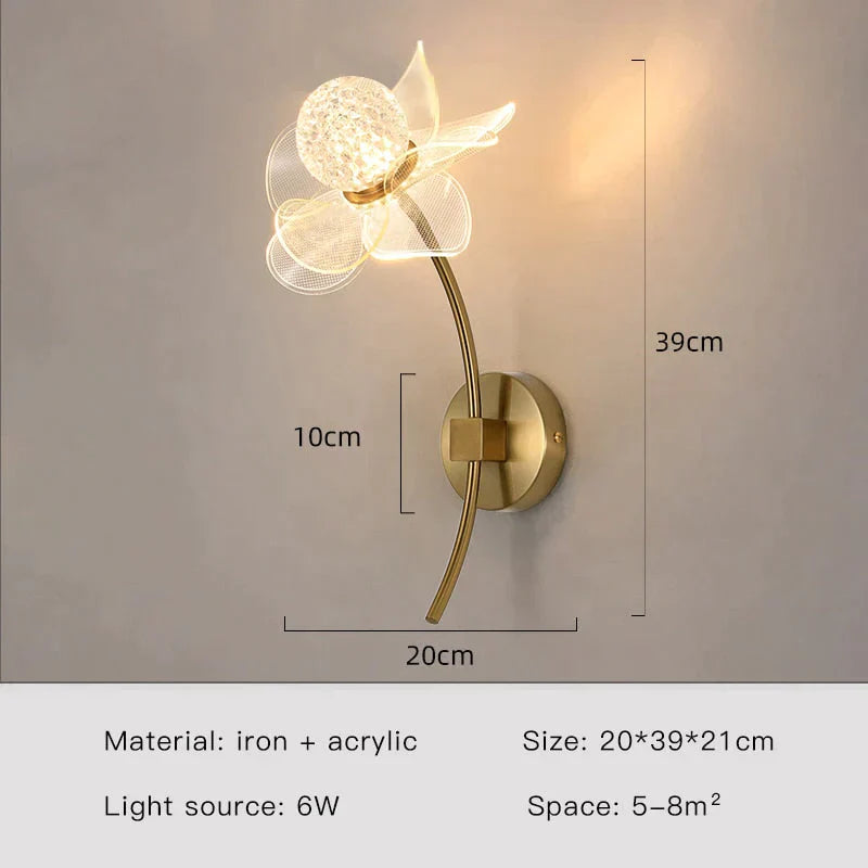 Creative Floral Decorative Gold Led Wall Lamp For Bedroom Bedside Living Room Lighting Fixture