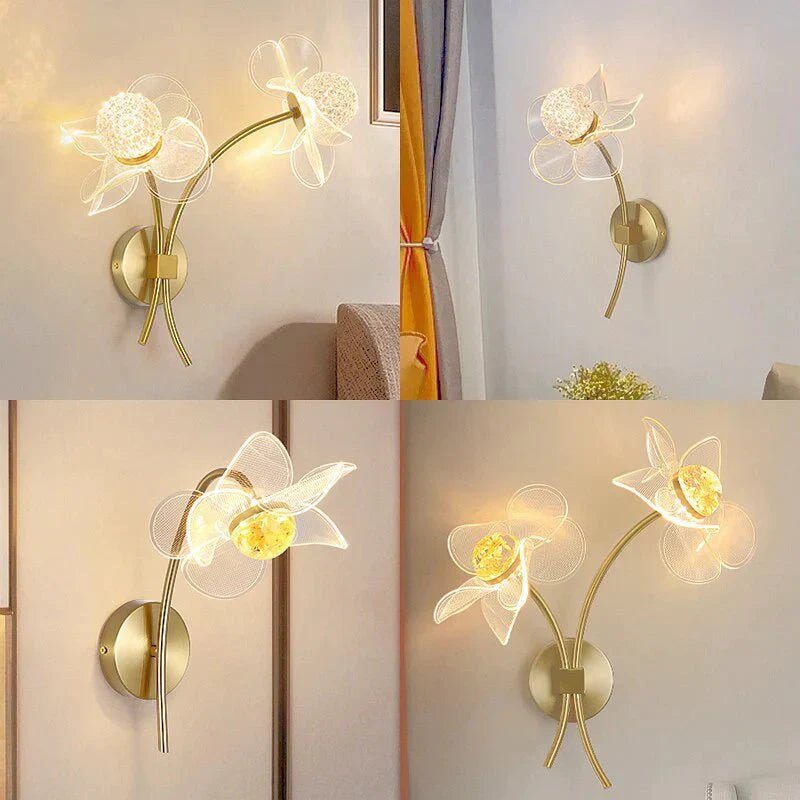 Creative Floral Decorative Gold LED Wall Lamp For Bedroom Bedside Living Room Lighting Fixture