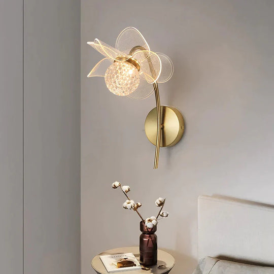 Creative Floral Decorative Gold LED Wall Lamp For Bedroom Bedside Living Room Lighting Fixture