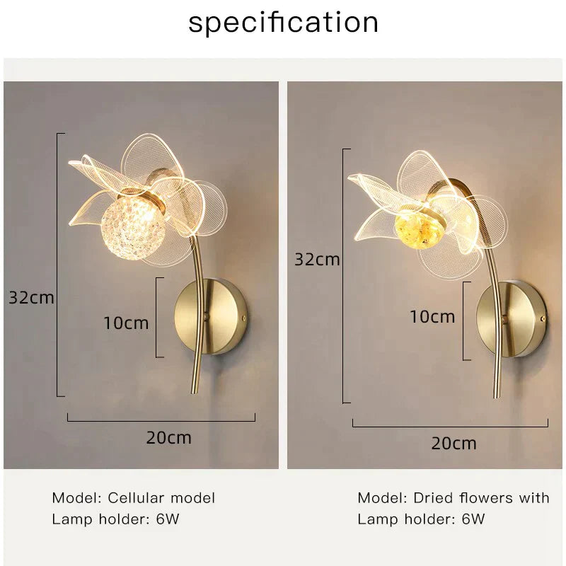 Creative Floral Decorative Gold Led Wall Lamp For Bedroom Bedside Living Room Lighting Fixture