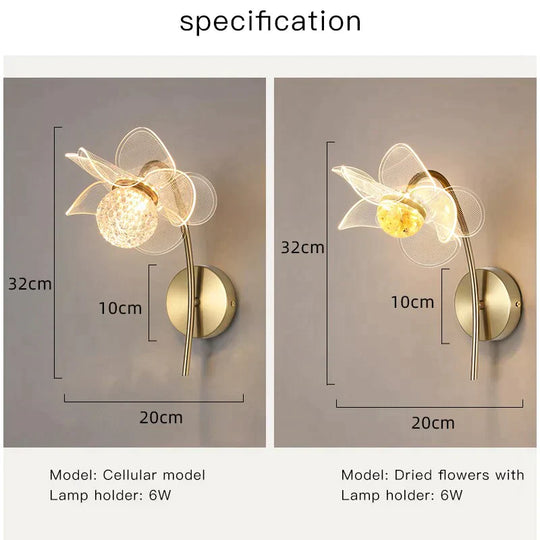 Creative Floral Decorative Gold Led Wall Lamp For Bedroom Bedside Living Room Lighting Fixture