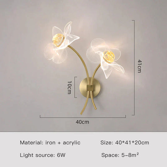 Creative Floral Decorative Gold Led Wall Lamp For Bedroom Bedside Living Room Lighting Fixture Style