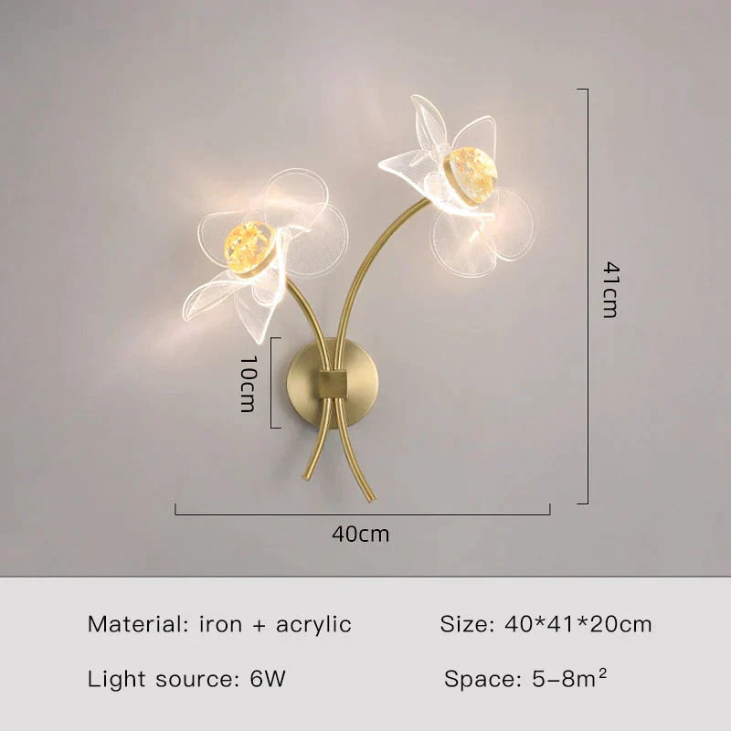 Creative Floral Decorative Gold Led Wall Lamp For Bedroom Bedside Living Room Lighting Fixture Style