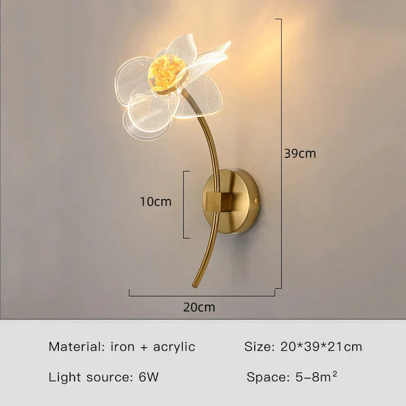 Creative Floral Decorative Gold LED Wall Lamp For Bedroom Bedside Living Room Lighting Fixture