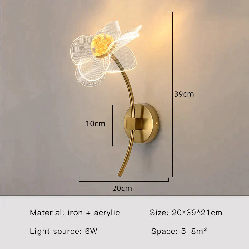 Creative Floral Decorative Gold Led Wall Lamp For Bedroom Bedside Living Room Lighting Fixture