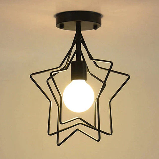 Creative Pentagram Iron Industrial wind Ceiling Light Retro circle E27 Black/Gold Ceiling Lamp For Restaurant Bar Coffee Shop