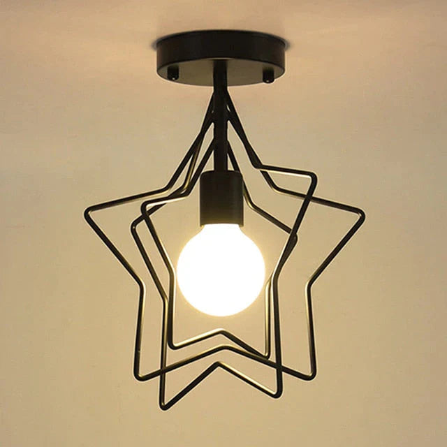 Creative Pentagram Iron Industrial Wind Ceiling Light Retro Circle E27 Black/Gold Lamp For